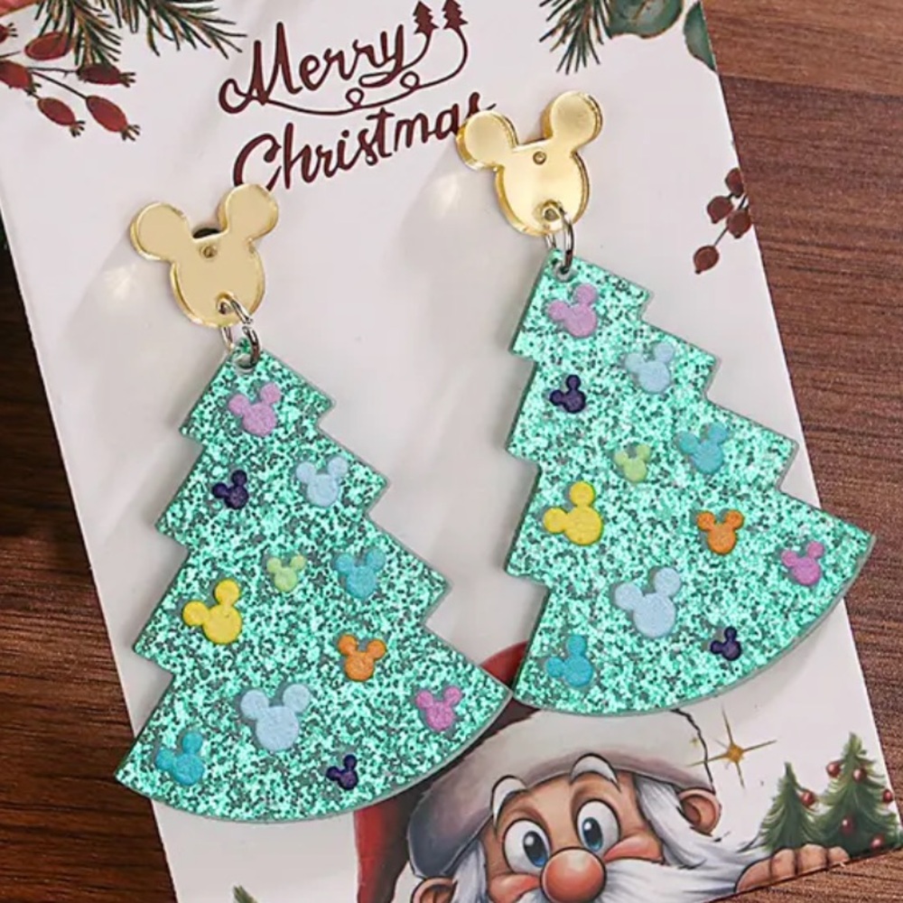 Disney Christmas Tree Sparkling Minnie Mouse Mickey Mouse Earrings NEW